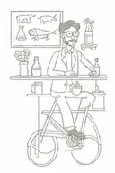 introvert bartender, animals, camoping, flowers, bycicle tattoo design idea
