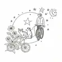 bartending, introvert, dog, cat, lemur, bycicle, flowers, camping, moon, rain, stars  tattoo design idea