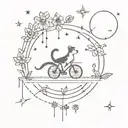 bartending, introvert, dog, cat, lemur, bycicle, flowers, camping, moon, rain, stars  tattoo design idea