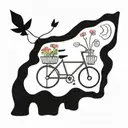 introvert bartender, animals, camoping, flowers, bycicle tattoo design idea