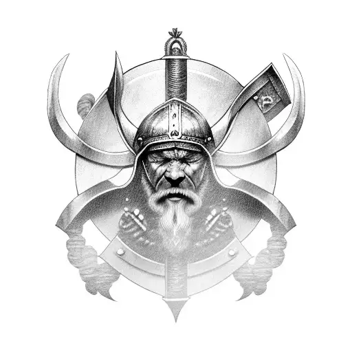 viking with a shield infront of him tattoo design idea