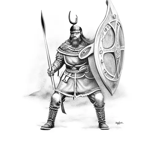 viking standing with a shield  tattoo design idea