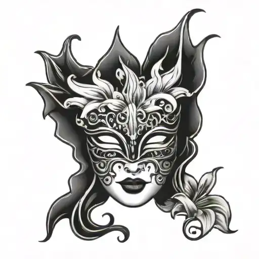 Venetian mask with lily flower tattoo design idea