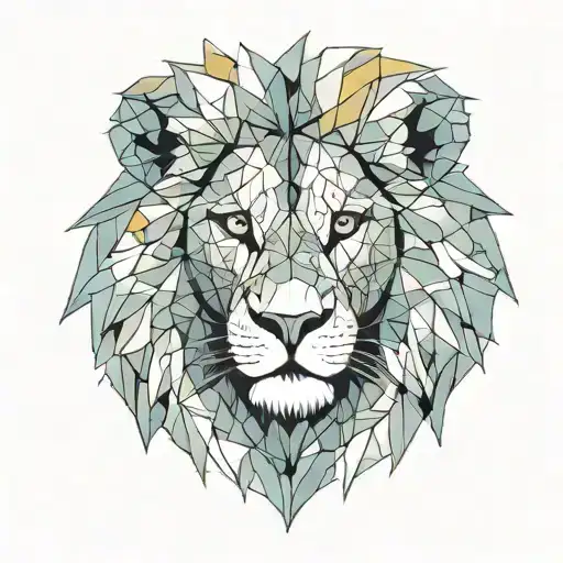 solemn lion painted in various colours with a mist behind, modern, for tattooing tattoo design idea