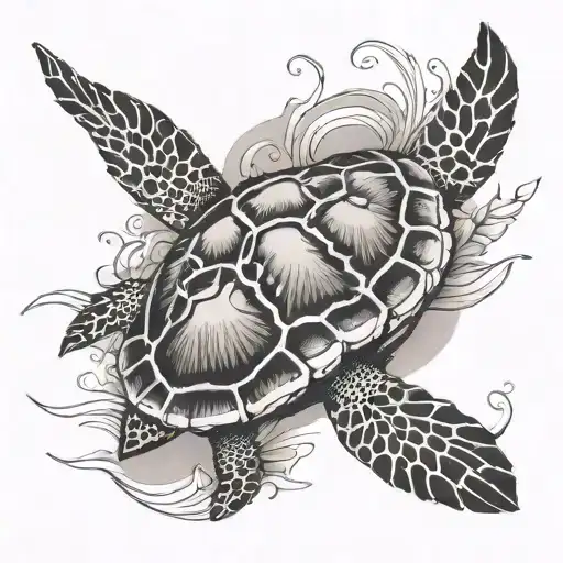 sea turtle swimming, monarch butterfly, " be present" tattoo design idea