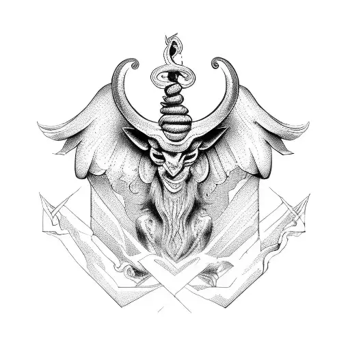 baphomet victorian era cyber sigilism tattoo design idea