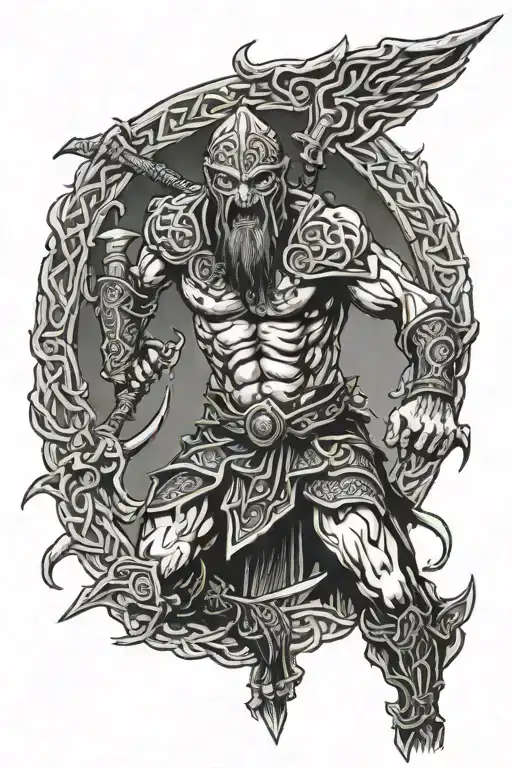 celtic warrior standing tattoo design idea