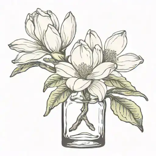 magnolia flower in tequila bottle tattoo design idea