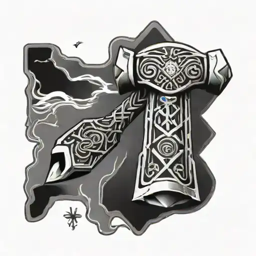 thor hammer and lightings with nordic runes forearm tattoo design idea