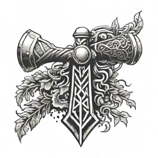 thor hammer and lightings with nordic runes and yggdrasil and valknut forearm tattoo design idea