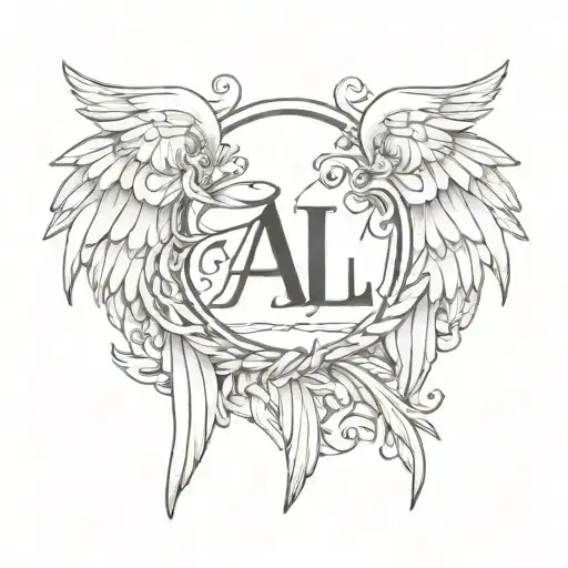 initials AJL with angel baby wings tattoo design idea