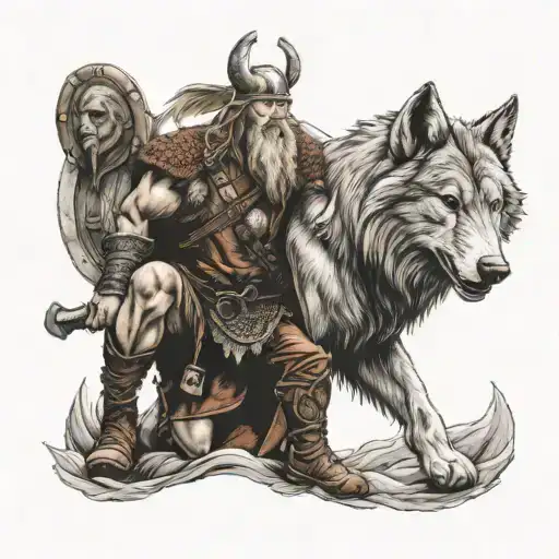 viking with wolf tattoo design idea