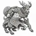 viking with wolf running tattoo design idea