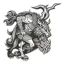 viking with wolf running tattoo design idea