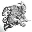 viking with wolf running tattoo design idea