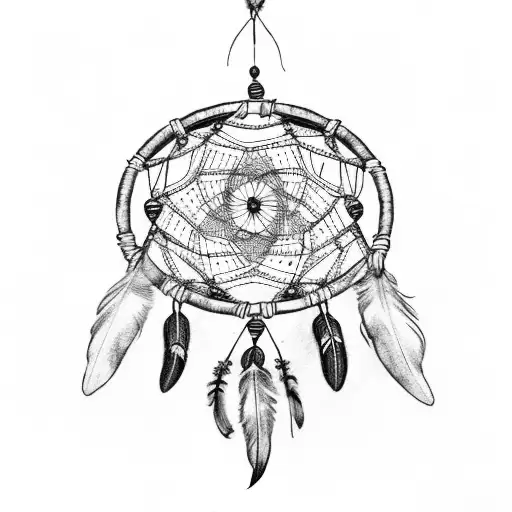 Dreamcatcher with 3 feathers hanging  tattoo design idea