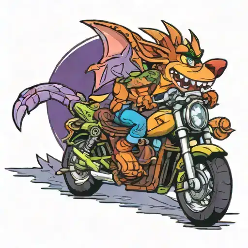 crash bandicoot riding spyro tattoo design idea