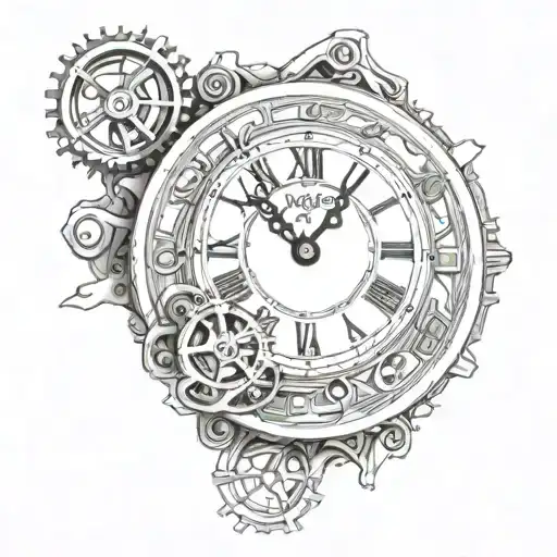 a clock's mechanism showing the time 9:16. the style must be a mix between chicano and realistic tattoo design idea