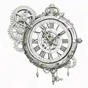 a clock's mechanism showing the time 9:16. the style must be a mix between chicano and realistic tattoo design idea