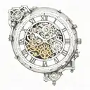 a clock's mechanism showing the time 9:16. the style must be a mix between chicano and realistic tattoo design idea