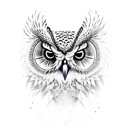 owl with half of its face melted off 3rd eye tattoo design idea