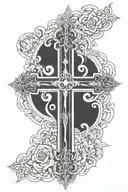 a cross with sun rays shining down along with a symbol of gods presence and a sense of guidance of stregth and wealth  tattoo design idea