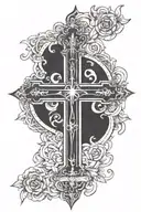 a cross with sun rays shining down along with a symbol of gods presence and a sense of guidance of stregth and wealth  tattoo design idea