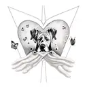 Tattoo design featuring Ovation guitar, the band Heart songs Dreamboat Annie and Dog and Butterfly, Great Dane, monarch  tattoo design idea