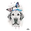Tattoo design featuring Ovation guitar, the band Heart songs Dreamboat Annie and Dog and Butterfly, Great Dane, monarch  tattoo design idea