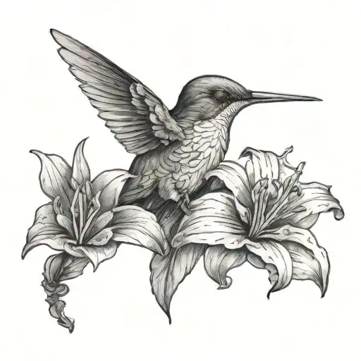 death holding a lily and a hummingbird   tattoo design idea