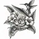 skeleton hand holding a lily and a hummingbird   tattoo design idea