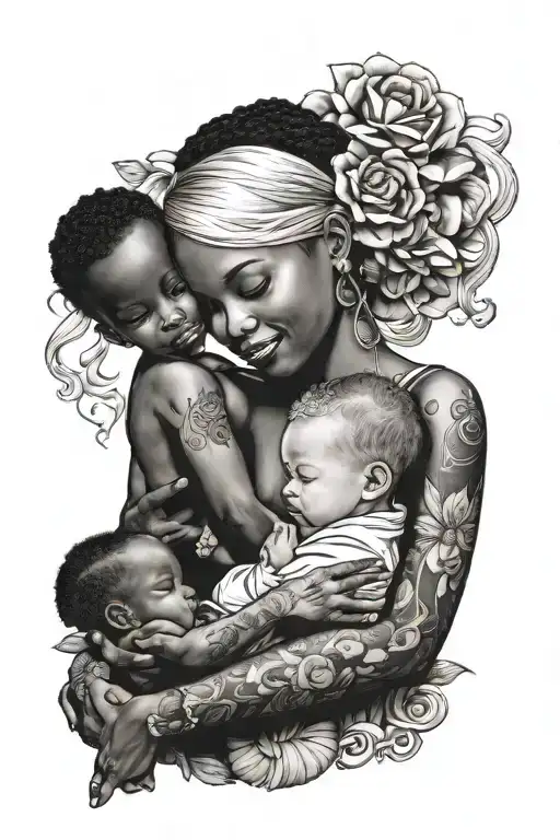happy blonde white teenage girl breastfeeds blacks babies tattoo design idea