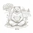 A bear meditating in a tranquil meadow, surrounded by symbols of Kriya yoga and mindfulness tattoo design idea