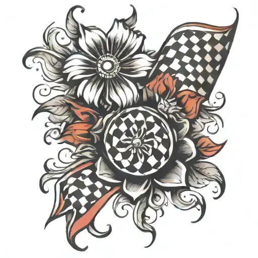 checkered flag flower  tattoo design idea