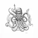 Neptune with a trident, some maritime reference and an octopus tentacle tattoo design idea