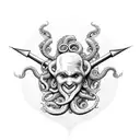 Neptune with a trident, some maritime reference and an octopus tentacle tattoo design idea