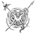 Neptune with a trident, some maritime reference and an octopus tentacle tattoo design idea