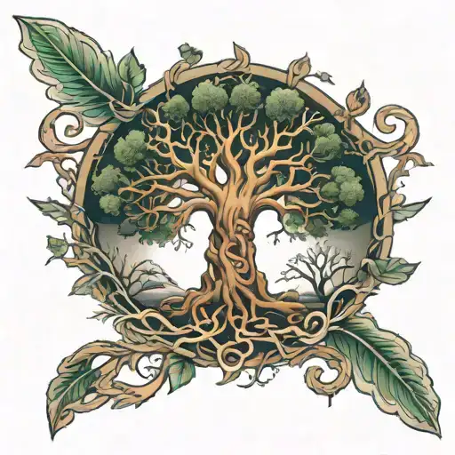full sleeve tattoo norse mythology with yggdrasil as focal tattoo design idea