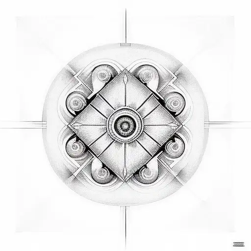art Deco style architecture combined with sacred geometry tattoo design idea