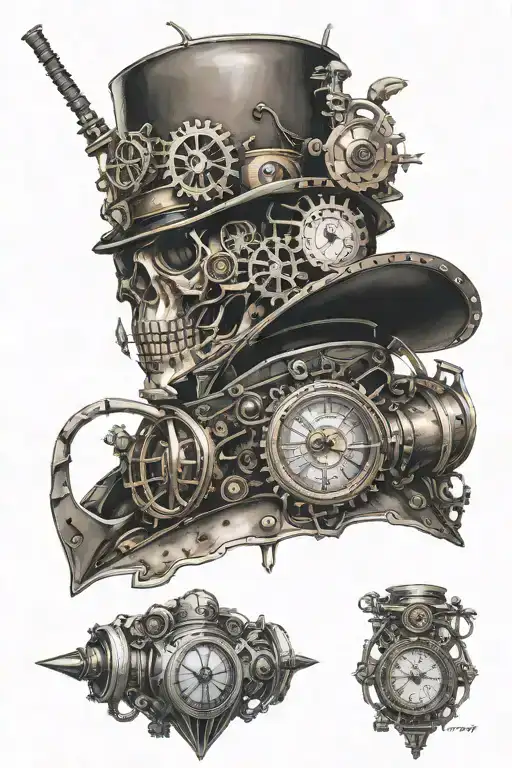 ripped skin with steampunk underneath tattoo design idea