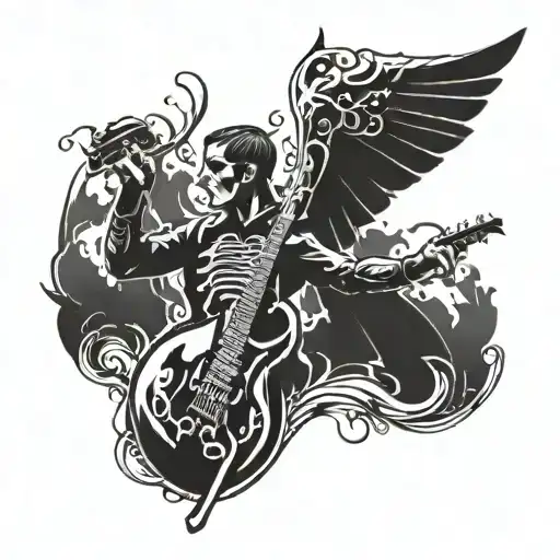 Incorporate musical notes forming the silhouette of Avenged Sevenfold band members tattoo design idea