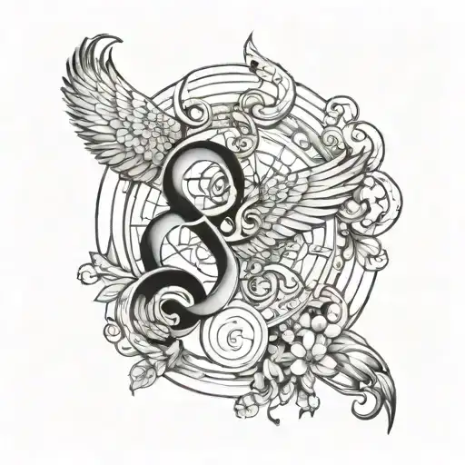 A tattoo design representing the concept of the circle of life and rebirth, incorporating elements of infinity symbol tattoo design idea
