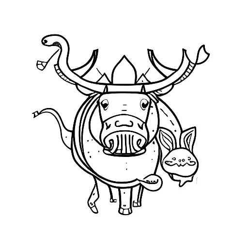 bull, cat, camel, elephant, pid, turtle, duckling, rabbit tattoo design idea