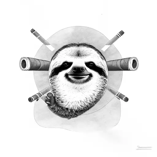 cigar smoking sloth Rambo machine gun muscles tattoo design idea