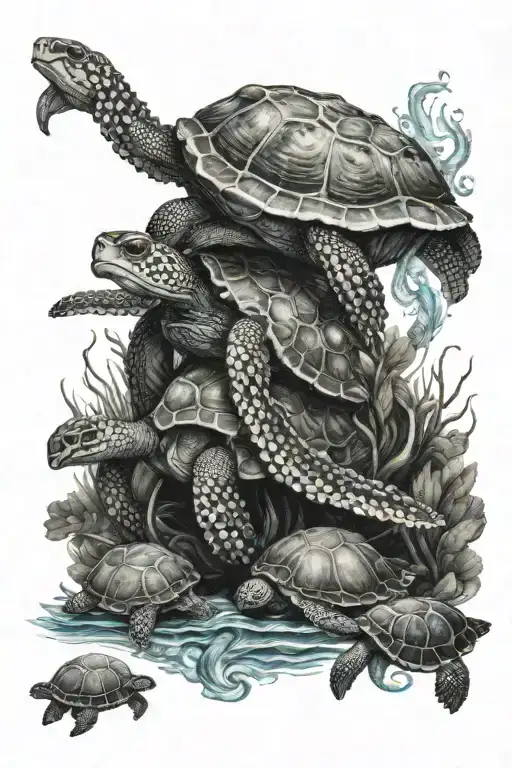 octopus and turtle swimming tattoo design idea