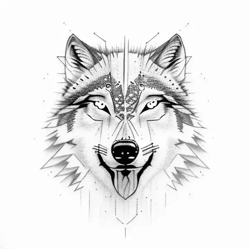 face with half wolf half pocahontas tattoo design idea