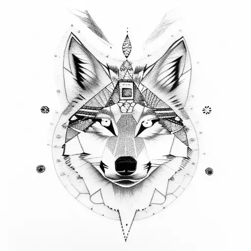 face with half wolf half pocahontas tattoo design idea