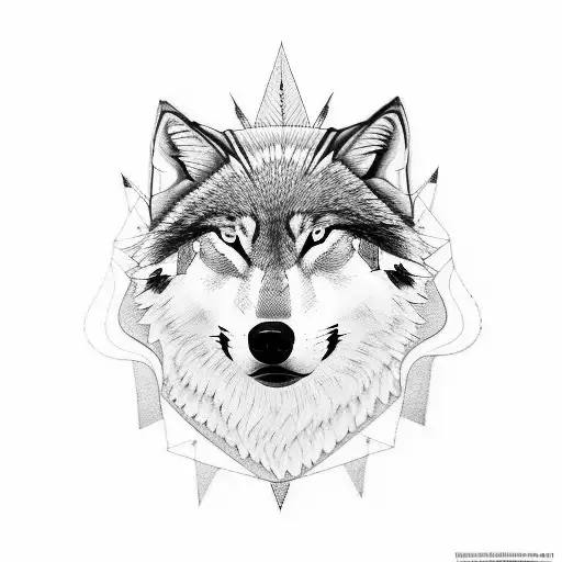 face with half wolf half pocahontas tattoo design idea