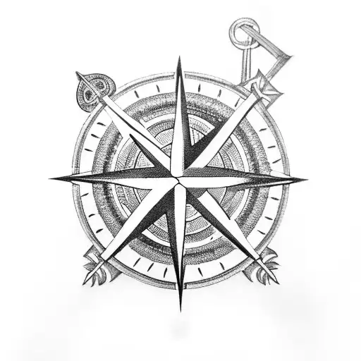 A creative fusion of a cross and a compass, symbolizing guidance and faith during outdoor adventures tattoo design idea