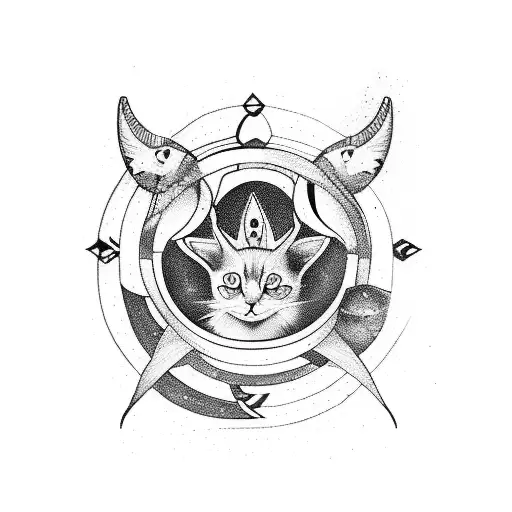 aquarius tattoo with space and cats tattoo design idea